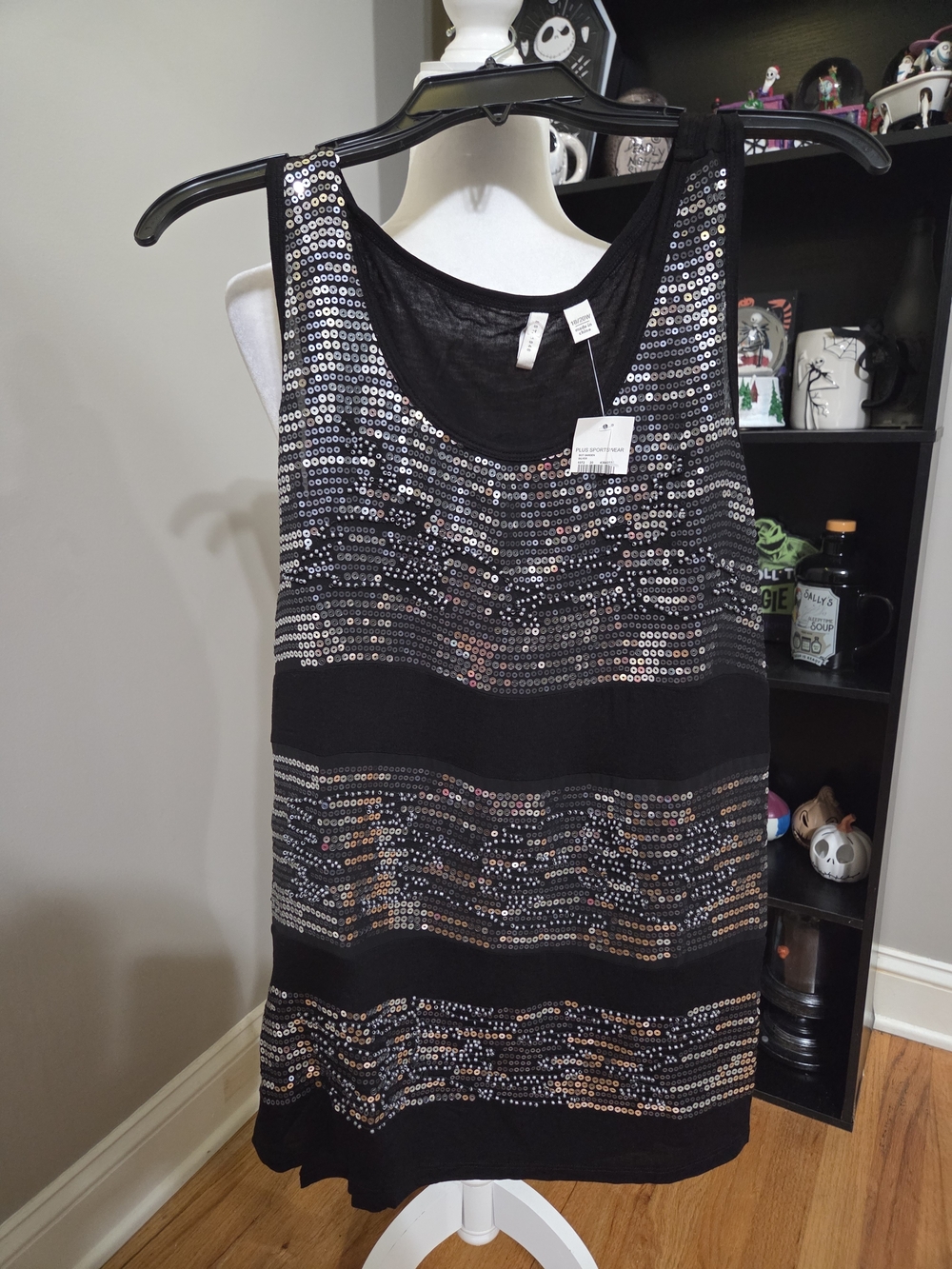 Cato Black Tank Top with Silver Sequins